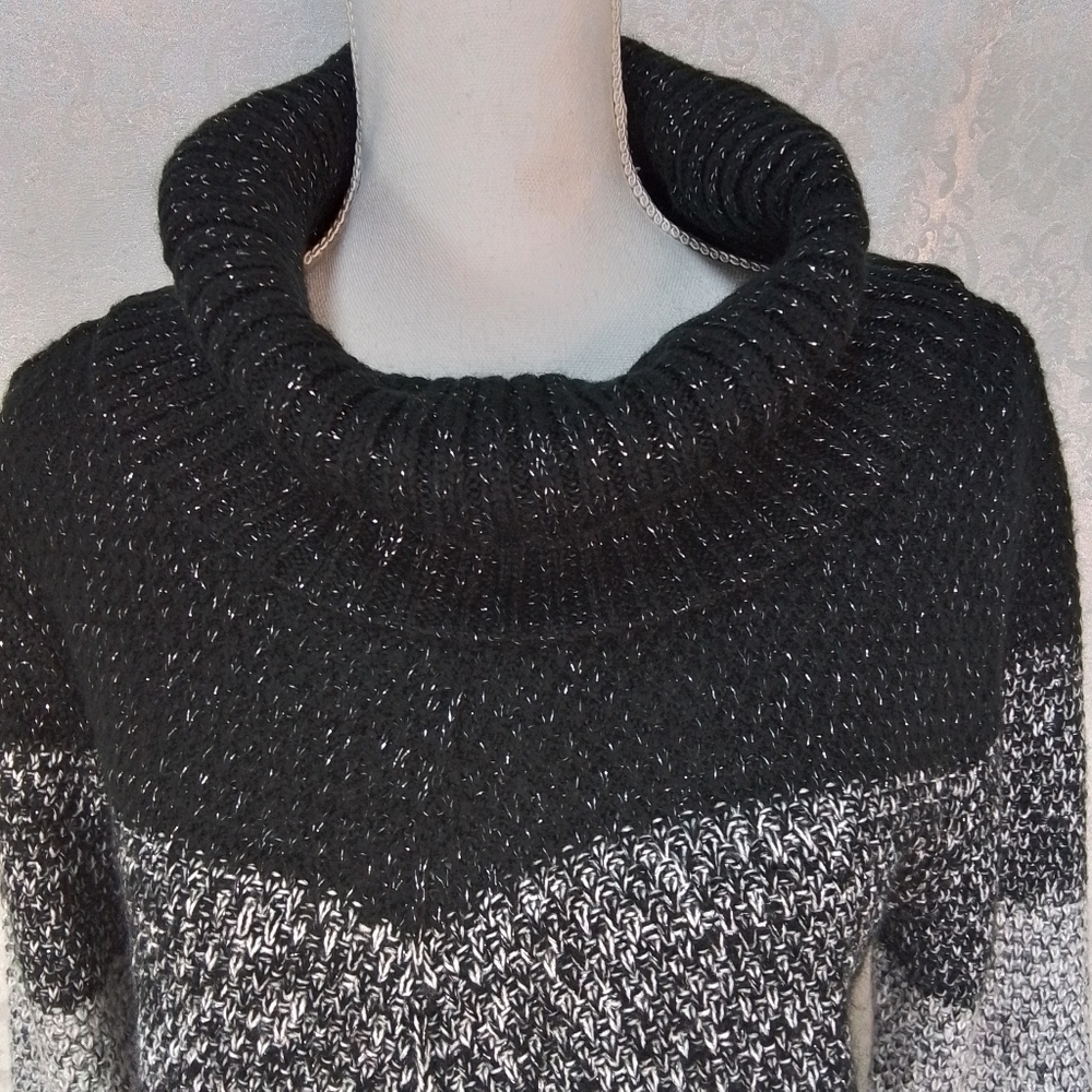 by & by black gray white cozy knit sweater with cowl collar ne - Picture 2 of 10